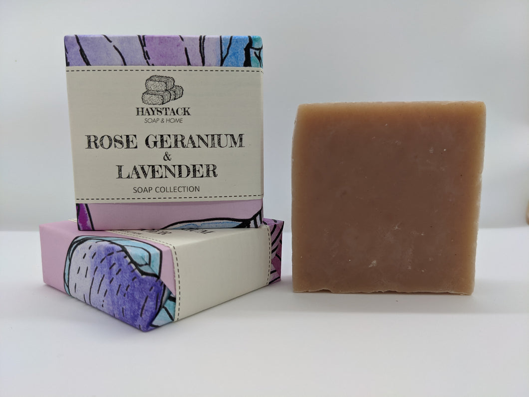 Rose Geranium, Lavender and Pink Clay Soap Bar